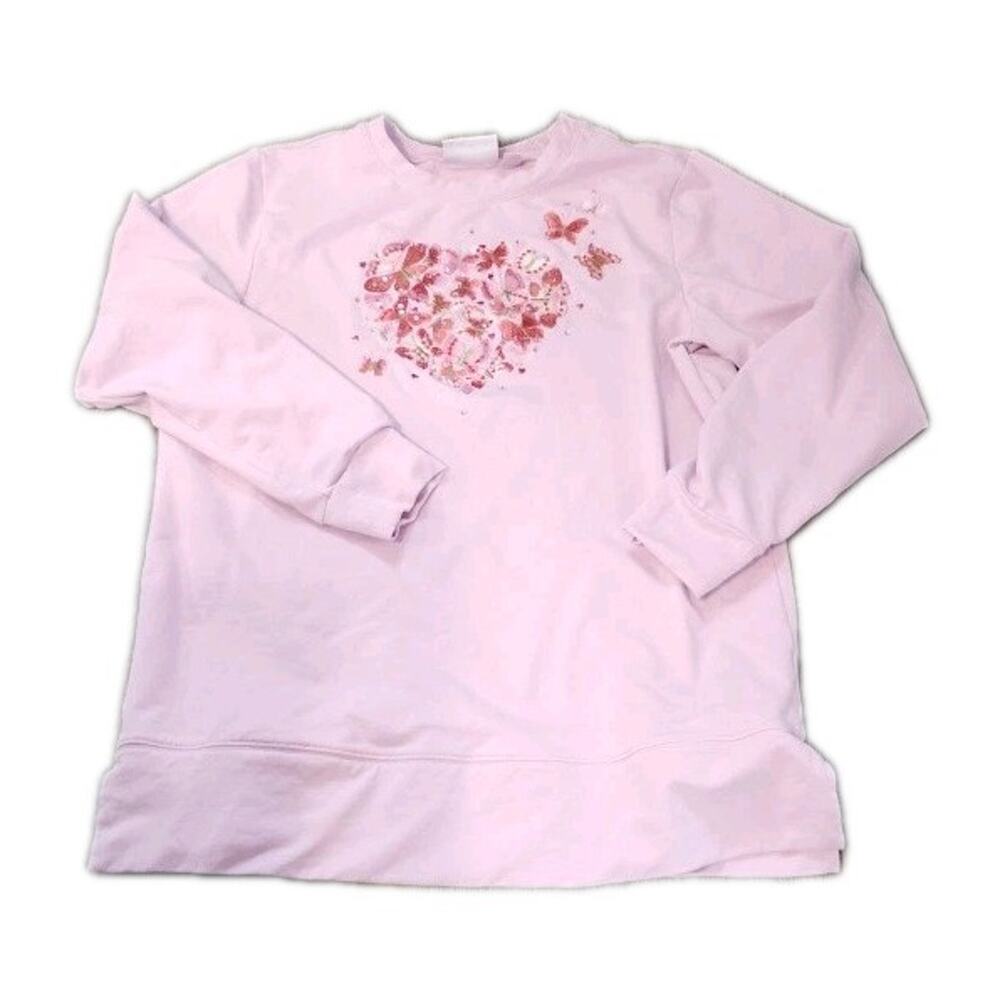 Quaker Factory Pink Long Sleeve Shirt Embroidered Hearts Butterfly's Sequins S